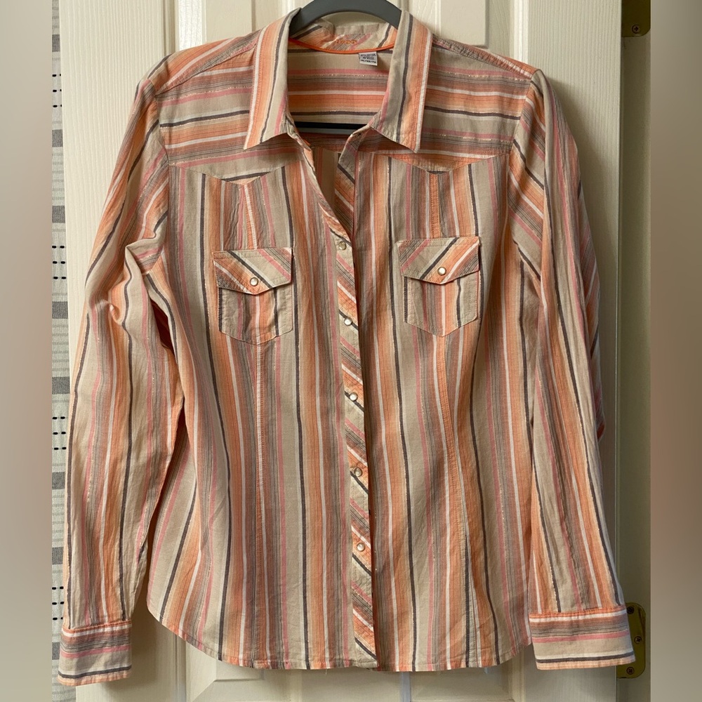 IZOD Multicolor Striped Long Sleeve Snap Closure Top Size XL